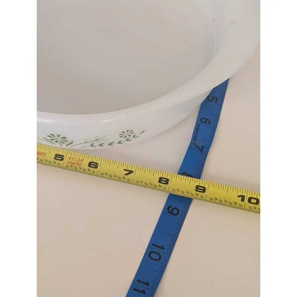 Vintage Glassmaker 8” Round Baking Dish Green Daisy USA Milk Glass